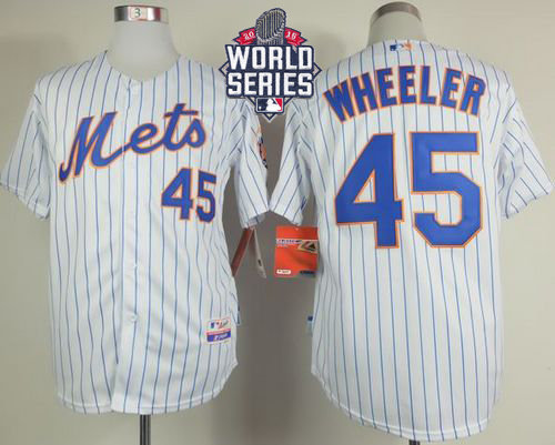New York Mets 45 Zack Wheeler White(Blue Strip) Home Cool Base 2015 World Series Patch MLB Jersey