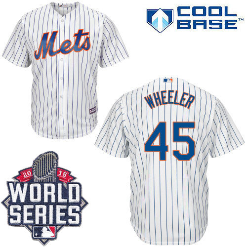 New York Mets 45 Zack Wheeler White(Blue Strip) New Cool Base 2015 World Series Patch MLB Jersey