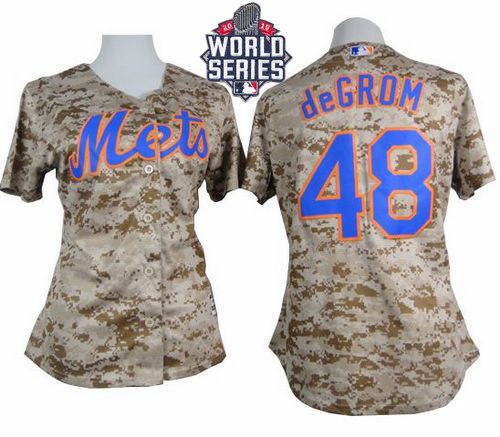 New York Mets 48 Jacob deGrom Camo 2015 World Series Patch Fashion Women MLB Jersey