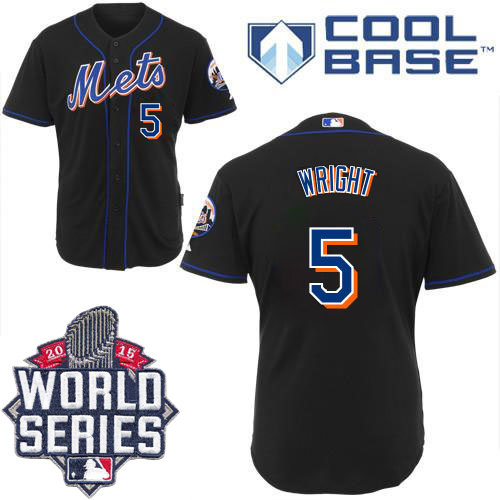 New York Mets 5 David Wright Black 2015 World Series Patch MLB Jersey