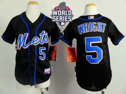New York Mets 5 David Wright Black Cool Base 2015 World Series Patch Kid MLB Jersey