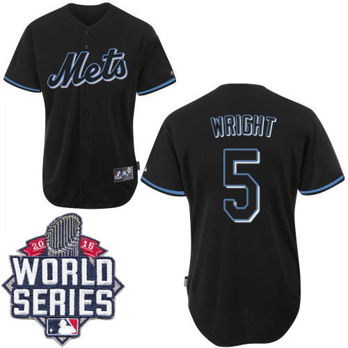 New York Mets 5 David Wright Black Fashion 2015 World Series Patch MLB Jersey