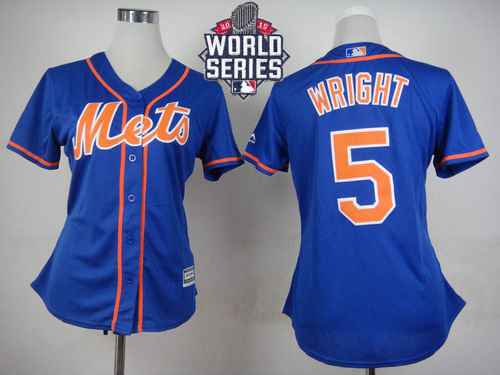 New York Mets 5 David Wright Blue Alternate 2015 World Series Patch Women MLB Jersey
