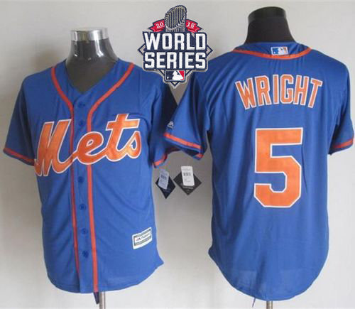 New York Mets 5 David Wright Blue Alternate Home New Cool Base 2015 World Series Patch MLB Jersey