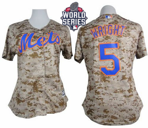 New York Mets 5 David Wright Camo 2015 World Series Patch Fashion Women MLB Jersey