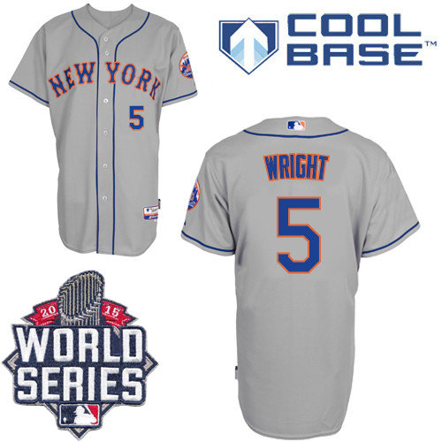 New York Mets 5 David Wright Grey 2015 World Series Patch MLB Jersey