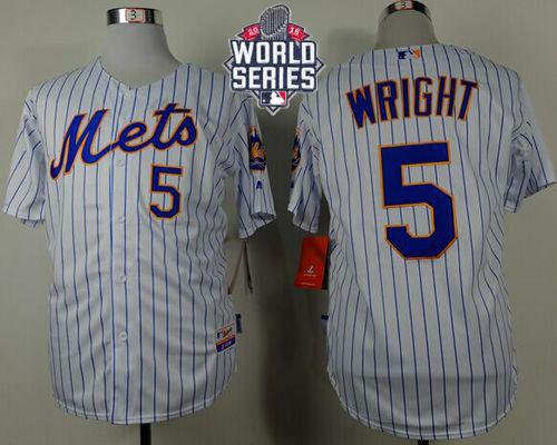 New York Mets 5 David Wright White(Blue Strip) Home Cool Base 2015 World Series Patch MLB Jersey