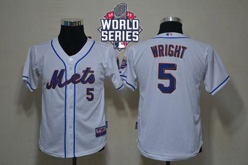 New York Mets 5 David Wright White Cool Base 2015 World Series Patch Kid MLB Jersey
