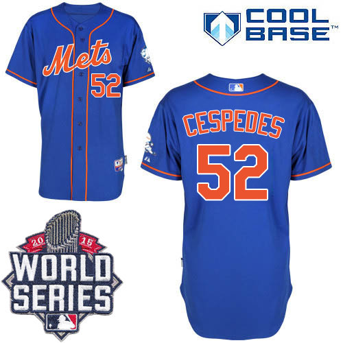 New York Mets 52 Yoenis Cespedes Blue Alternate Home Cool Base 2015 World Series Patch MLB Jersey