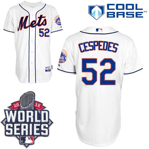 New York Mets 52 Yoenis Cespedes White Home Cool Base 2015 World Series Patch MLB Jersey