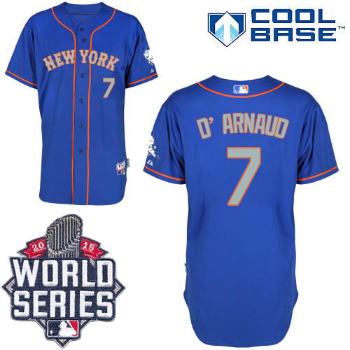 New York Mets 7 Travis d-Arnaud Blue(Grey NO.) Alternate Road Cool Base 2015 World Series Patch MLB Jersey
