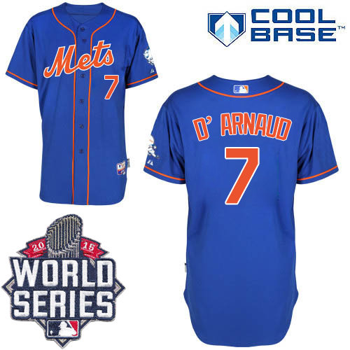New York Mets 7 Travis d-Arnaud Blue Alternate Home Cool Base 2015 World Series Patch MLB Jersey