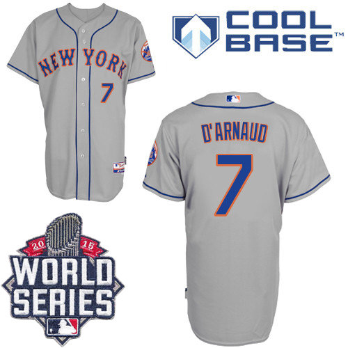 New York Mets 7 Travis d-Arnaud Grey Road Cool Base 2015 World Series Patch MLB Jersey
