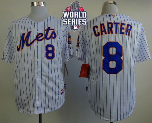 New York Mets 8 Gary Carter White(Blue Strip) Home Cool Base 2015 World Series Patch MLB Jersey