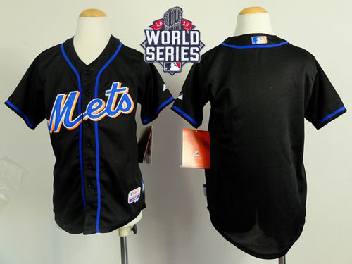 New York Mets Blank Black Cool Base 2015 World Series Patch Kid MLB Jersey