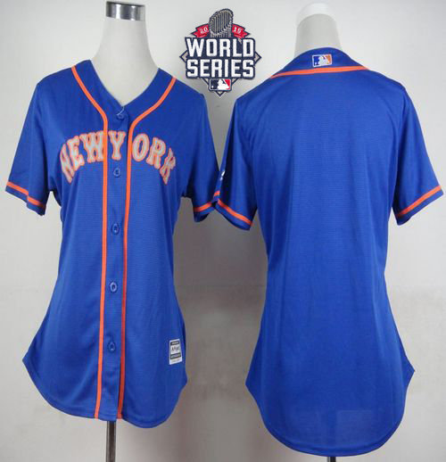 New York Mets Blank Blue Alternate Road 2015 World Series Patch Women MLB Jersey