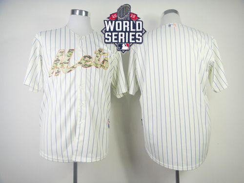 New York Mets Blank Cream(Blue Strip) USMC Cool Base 2015 World Series Patch MLB Jersey