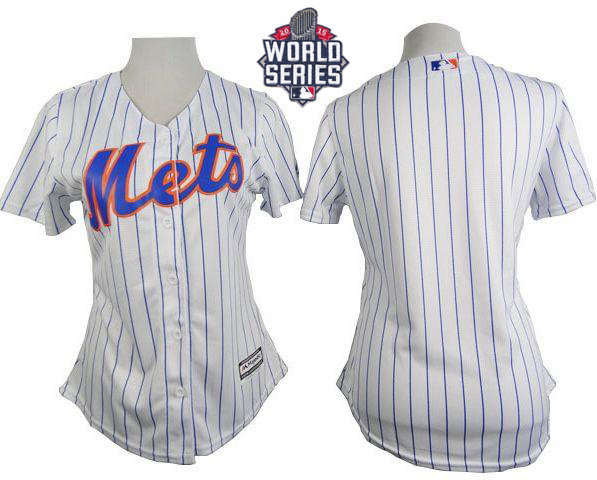 New York Mets Blank White(Blue Strip) 2015 World Series Patch Home Women MLB Jersey