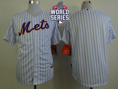 New York Mets Blank White(Blue Strip) Home Cool Base 2015 World Series Patch MLB Jersey