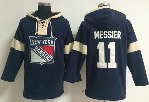 New York Rangers 11 Mark Messier Navy Blue Pullover NHL Hoodie