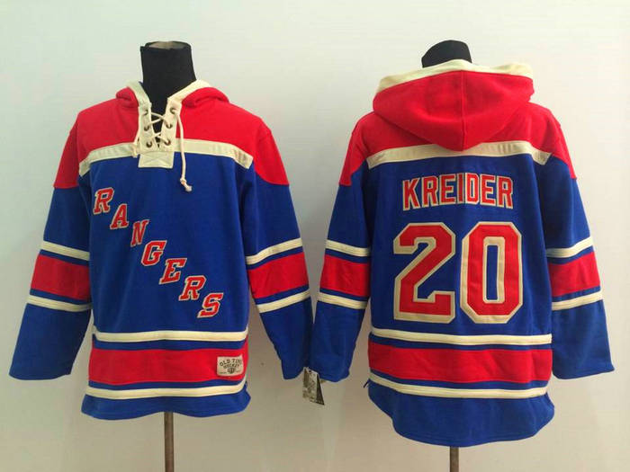 New York Rangers 20 Chris Kreider blue NHL hockey hoddies