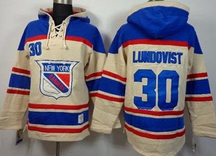New York Rangers 30 Henrik Lundqvist Cream Stitched NHL Sawyer Hooded Sweatshirt