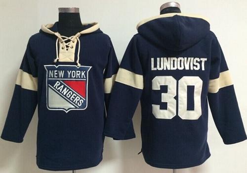 New York Rangers 30 Henrik Lundqvist Navy Blue Pullover NHL Hoodie
