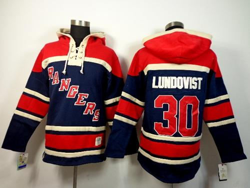 New York Rangers 30 Henrik Lundqvist Navy Blue Sawyer Hooded Sweatshirt NHL jersey