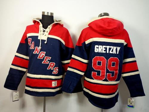 New York Rangers 99 Wayne Gretzky Navy Blue Sawyer Hooded Sweatshirt NHL jersey