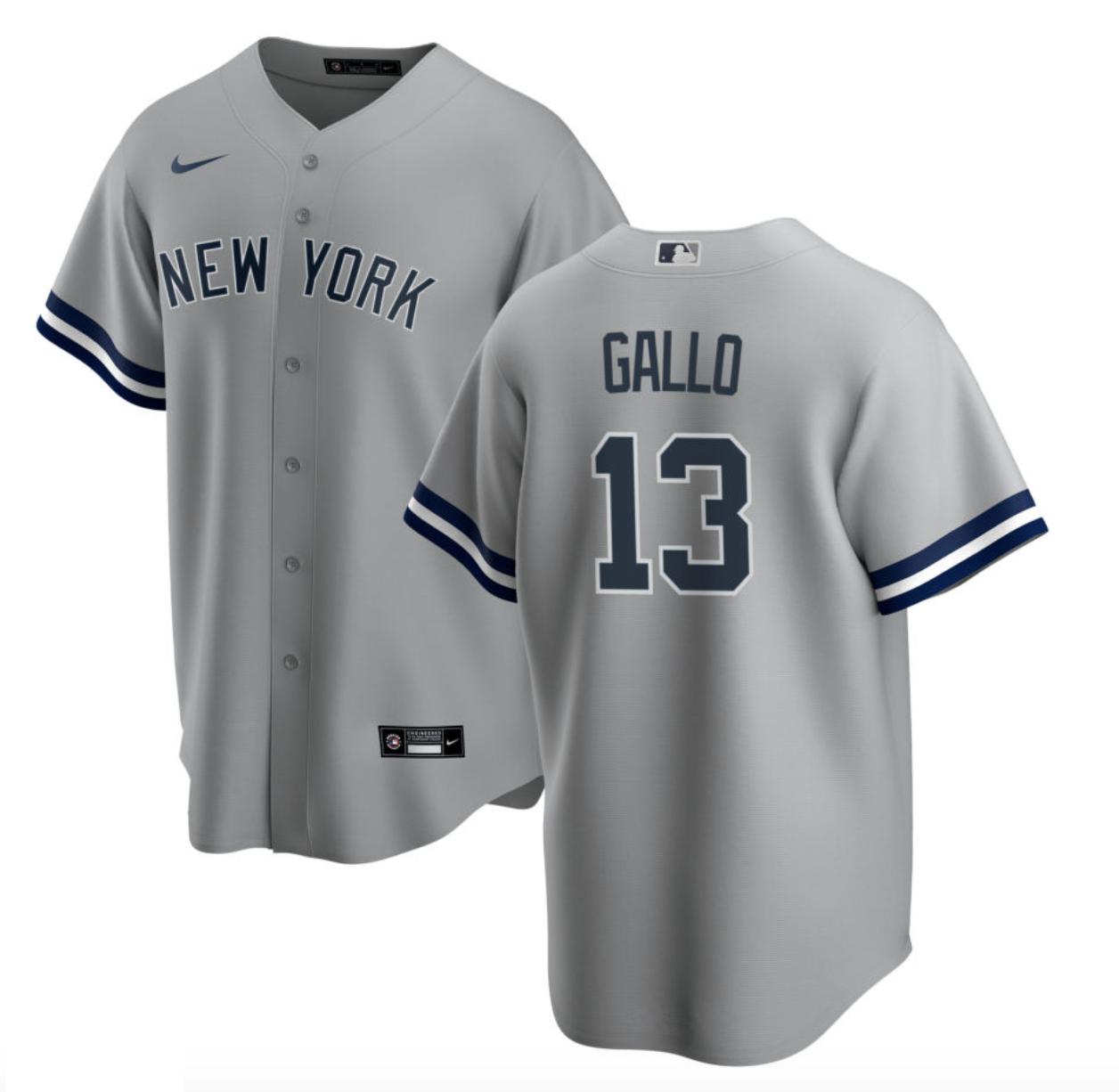 New York Yankees #13 Joey Gallo Men's Nike Gray Road MLB Jersey