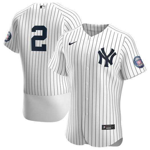 New York Yankees #2 Derek Jeter Men's Nike White Navy 2020 Hall of Fame Induction Patch Authentic MLB Jersey