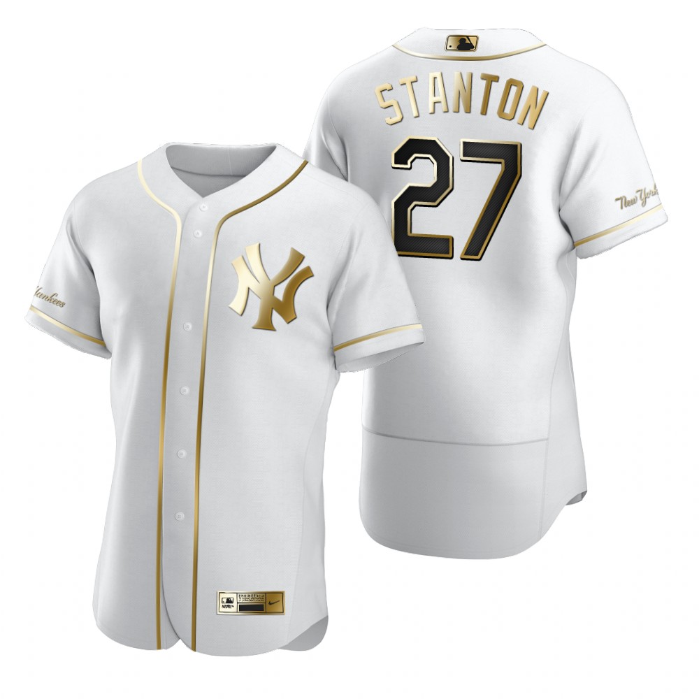 New York Yankees #27 Giancarlo Stanton White Nike Men's Authentic Golden Edition MLB Jersey