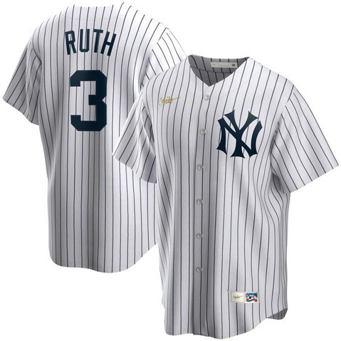 New York Yankees #3 Babe Ruth Nike Home Cooperstown Collection Player MLB Jersey White