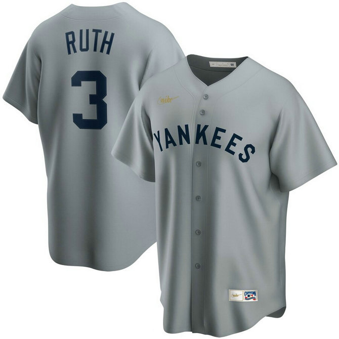 New York Yankees #3 Babe Ruth Nike Road Cooperstown Collection Player MLB Jersey Gray