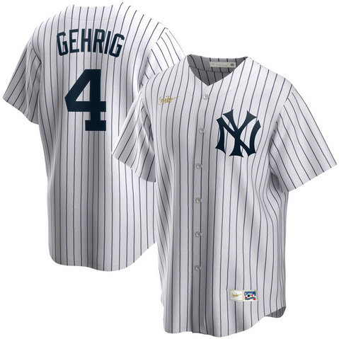 New York Yankees #4 Lou Gehrig Nike Home Cooperstown Collection Player MLB Jersey White
