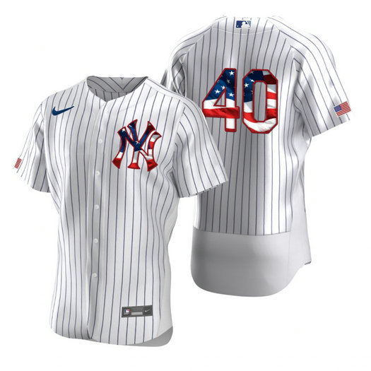 New York Yankees #40 Luis Severino Men's Nike White Fluttering USA Flag Limited Edition Authentic MLB Jersey