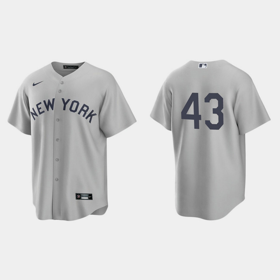 New York Yankees #43 Jonathan Loaisiga Men's Nike Gray 2021 Field of Dreams Game MLB Jersey