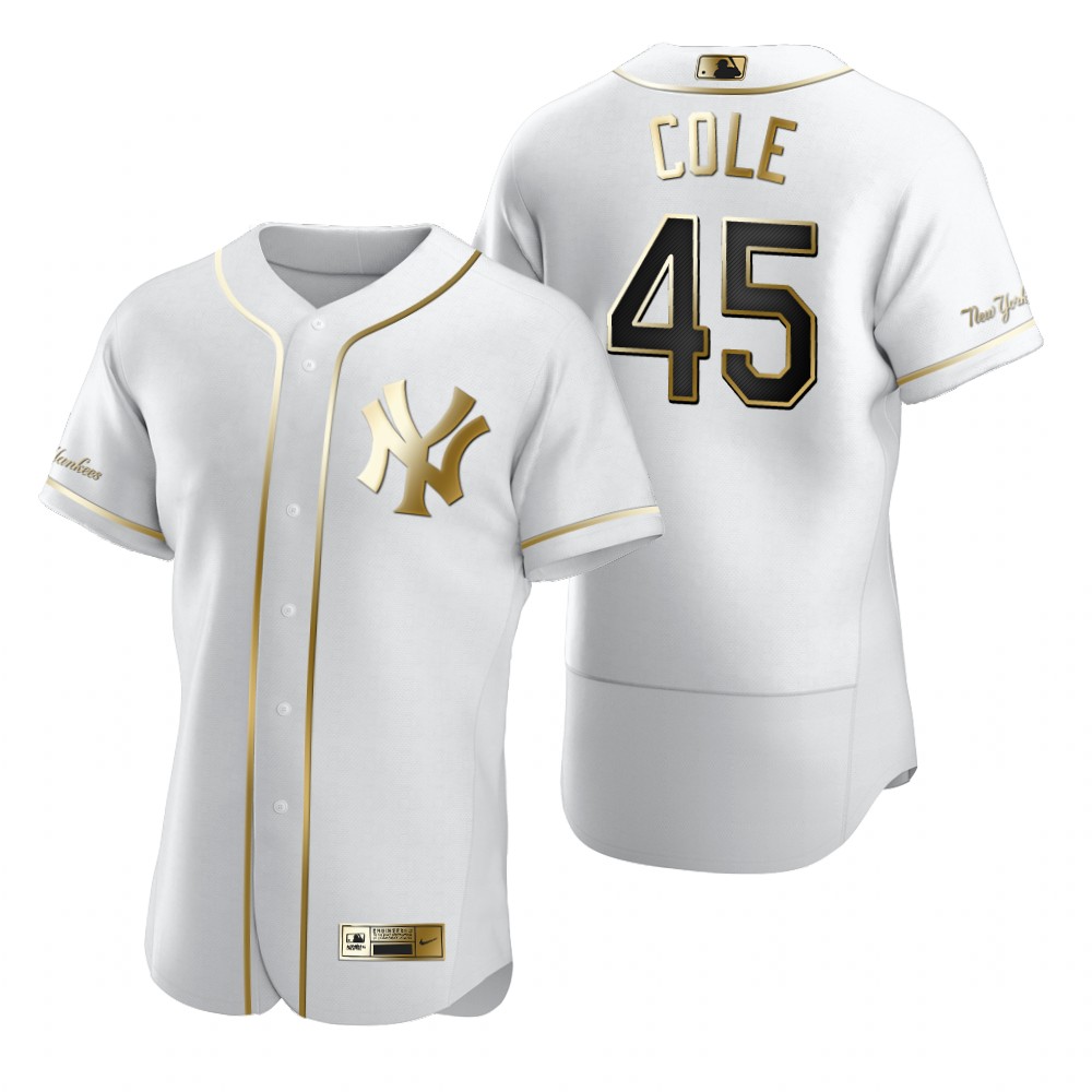 New York Yankees #45 Gerrit Cole White Nike Men's Authentic Golden Edition MLB Jersey