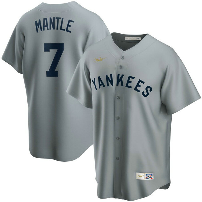 New York Yankees #7 Mickey Mantle Nike Road Cooperstown Collection Player MLB Jersey Gray