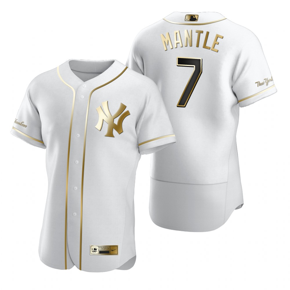 New York Yankees #7 Mickey Mantle White Nike Men's Authentic Golden Edition MLB Jersey