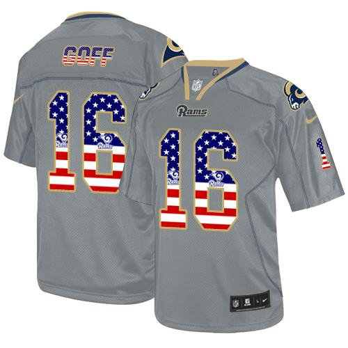 Nike  Rams 16 Jared Goff Lights Out Grey NFL Elite USA Flag Fashion Jersey