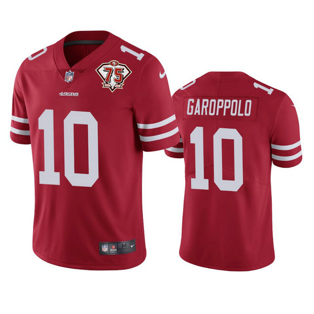 Nike 49ers #10 Jimmy Garoppolo Red Men's 75th Anniversary Stitched NFL Vapor Untouchable Limited Jersey
