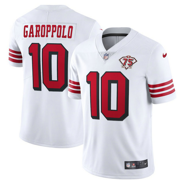 Nike 49ers #10 Jimmy Garoppolo White Rush Men's 75th Anniversary Stitched NFL Vapor Untouchable Limited Jersey
