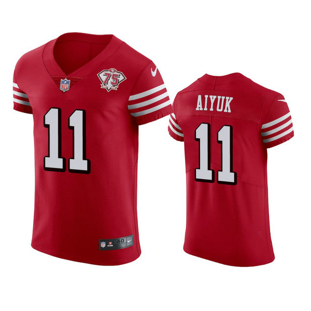 Nike 49ers #11 Brandon Aiyuk Red Rush Men's 75th Anniversary Stitched NFL Vapor Untouchable Elite Jersey