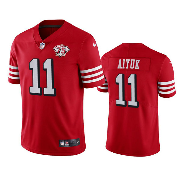 Nike 49ers #11 Brandon Aiyuk Red Rush Men's 75th Anniversary Stitched NFL Vapor Untouchable Limited Jersey