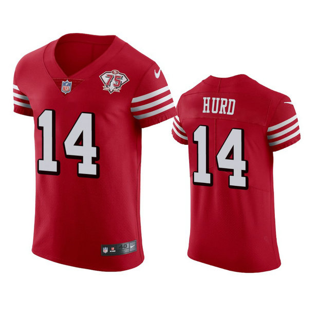 Nike 49ers #14 Jalen Hurd Red Rush Men's 75th Anniversary Stitched NFL Vapor Untouchable Elite Jersey