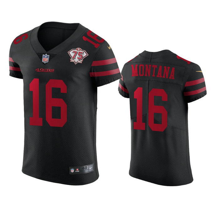 Nike 49ers #16 Joe Montana Black Alternate Men's 75th Anniversary Stitched NFL Vapor Untouchable Elite Jersey