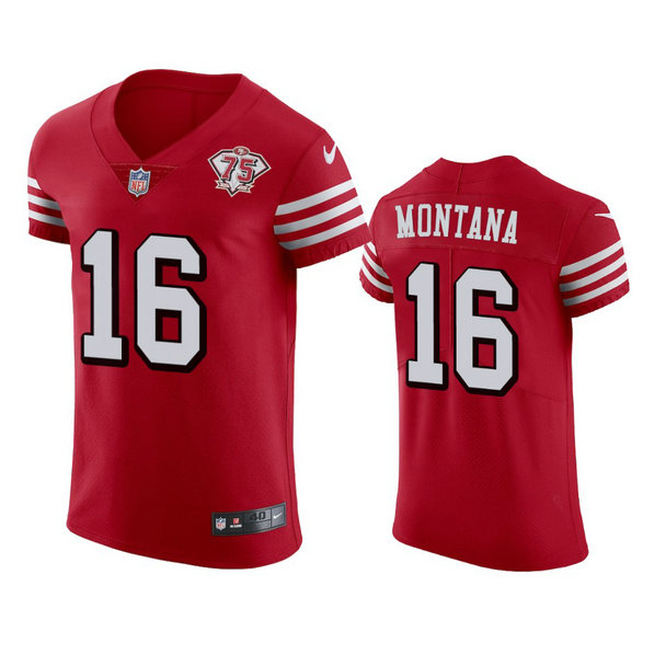 Nike 49ers #16 Joe Montana Red Rush Men's 75th Anniversary Stitched NFL Vapor Untouchable Elite Jersey
