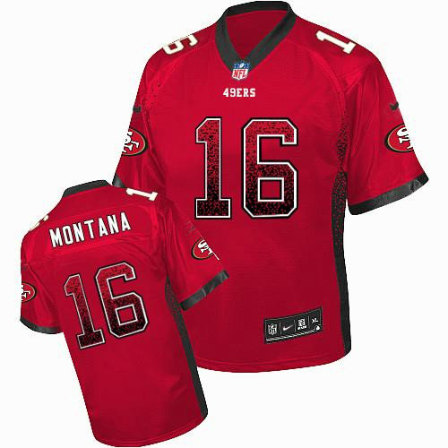 Nike 49ers #16 Joe Montana Red Team Color Youth Stitched NFL Elite Drift Fashion Jersey