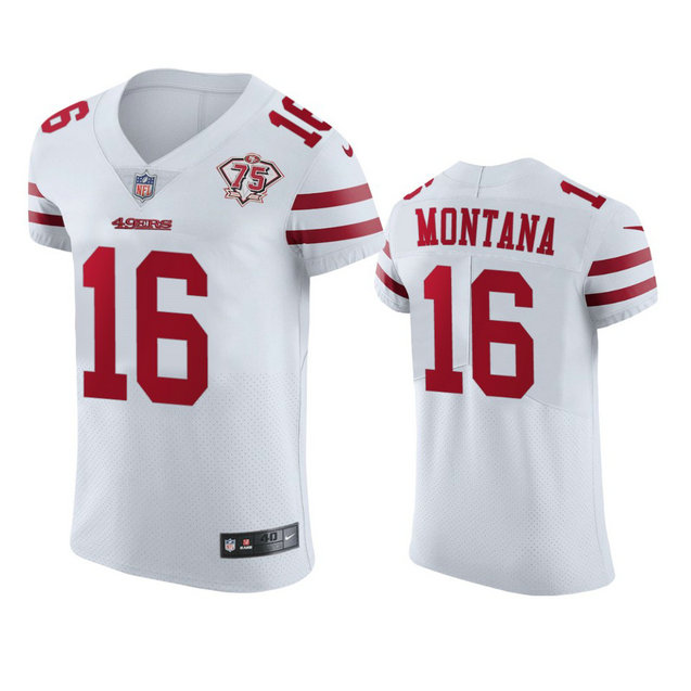 Nike 49ers #16 Joe Montana White Men's 75th Anniversary Stitched NFL Vapor Untouchable Elite Jersey